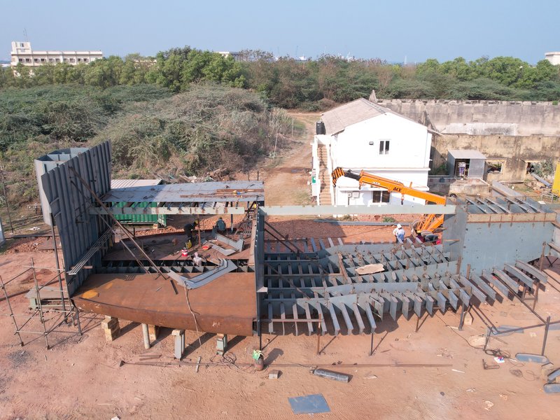Steel ambulance boat hull under construction
