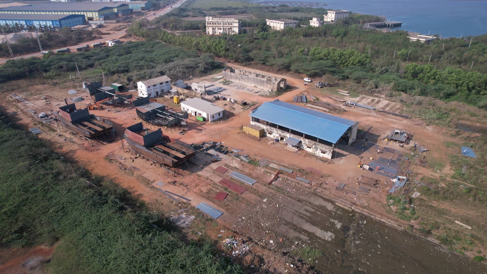 Aerial view of the 15-acre Bluebay shipyard